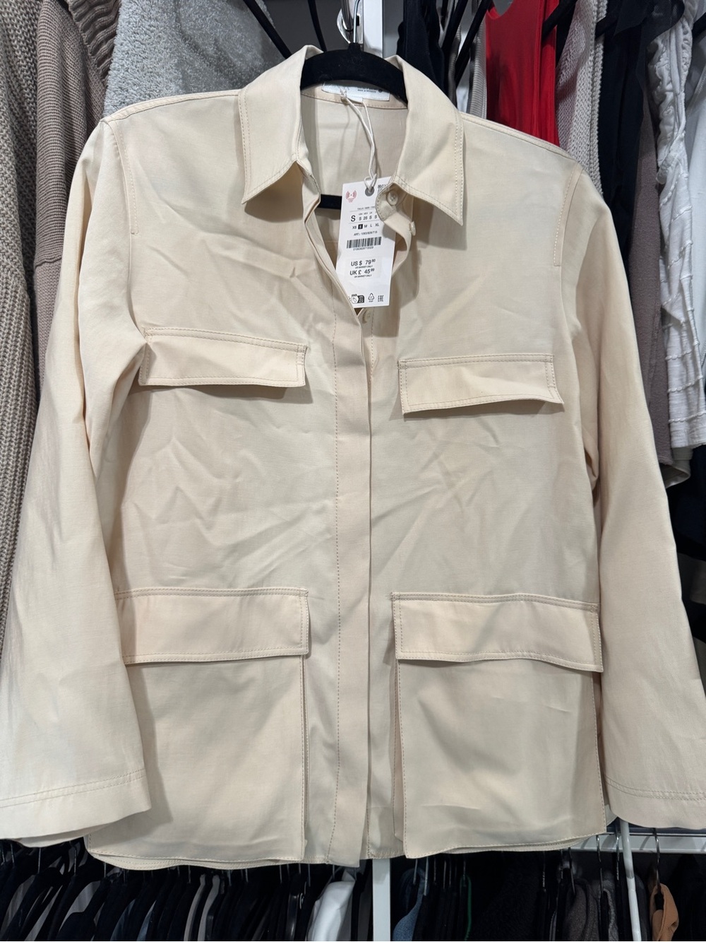 Zara Cream Utility Jacket with Flap Pockets